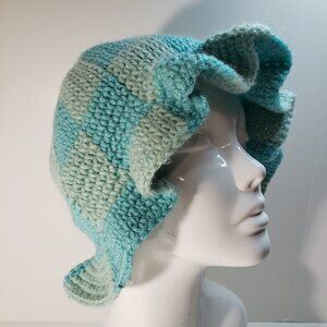 Women's New Handmade Crochet Teal Multicolor Colorblock Wavy Bucket Hat Bennie
